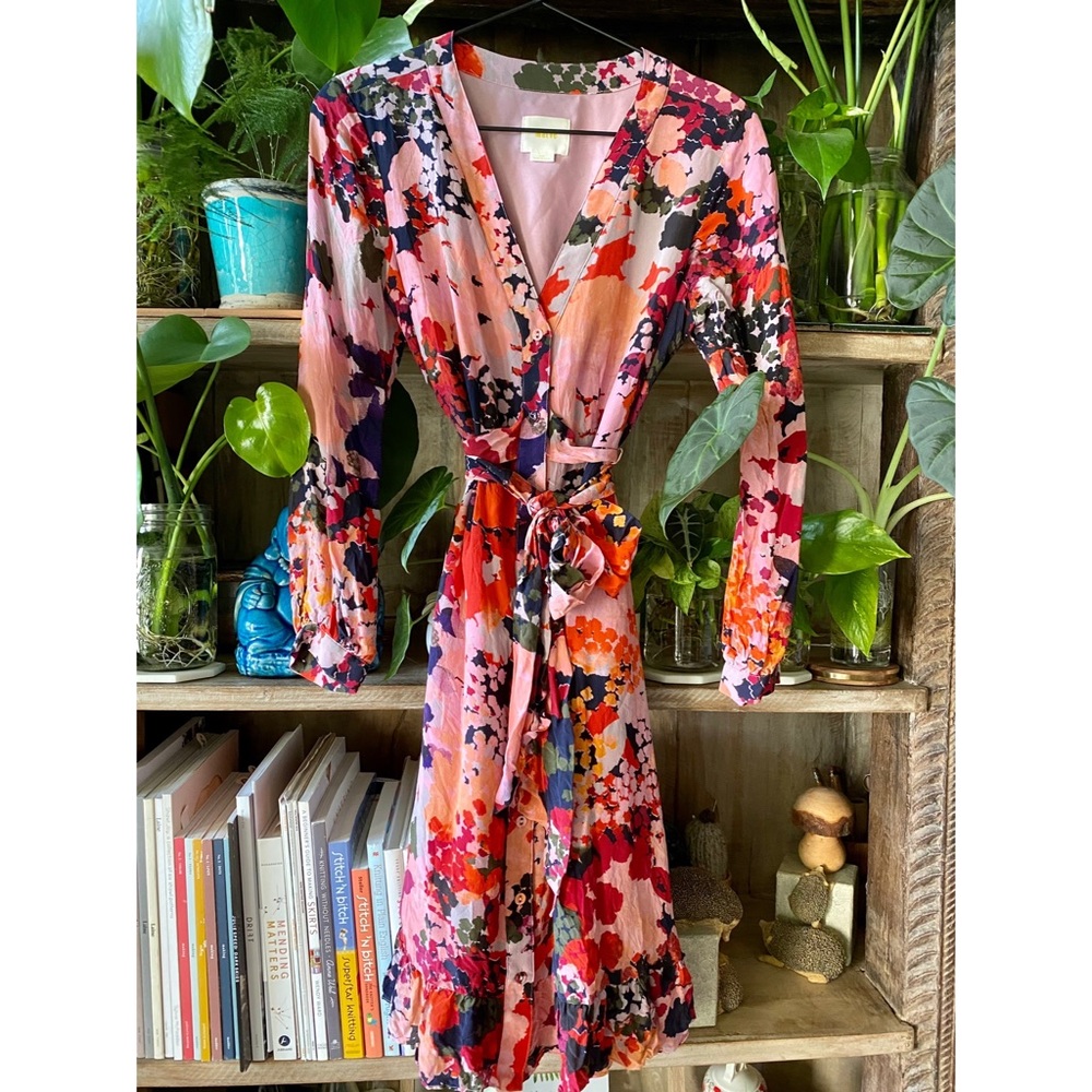 Anthropologie Floral Wrap Dress - Pink, Red, Blue